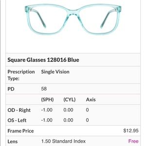 Square prescription glasses (-1.0 in each lens)